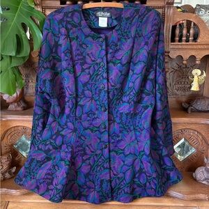 All That Jazz Vintage 80s Multicolor Leaf Pattern Blazer Size XL